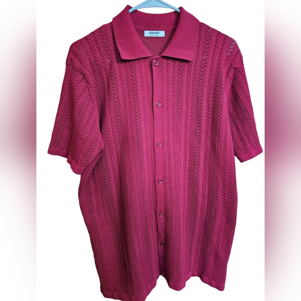 Coofandy Button-Up Knit Short-sleeved Sweater, Large
